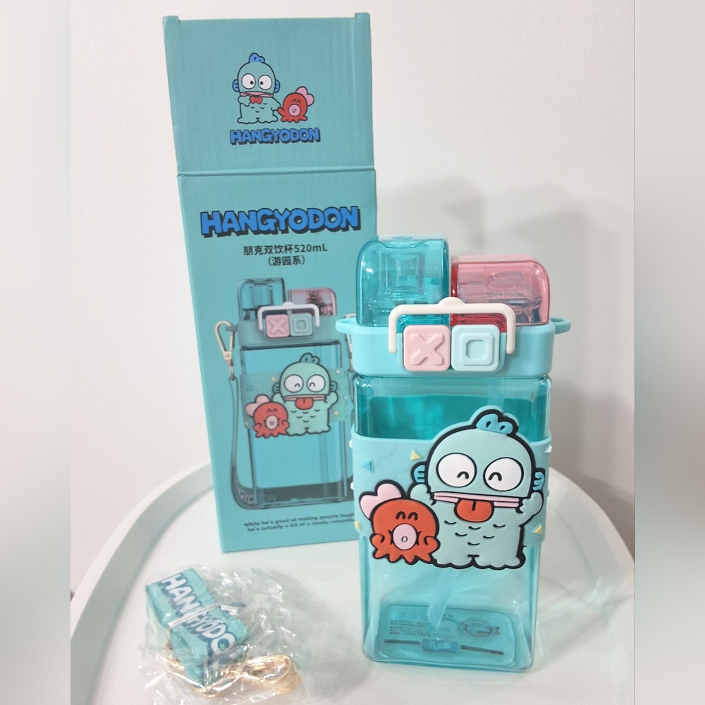 NEW Official Sanrio Hangyodon 520ml Water Bottle | Dual Drinking Options & Strap